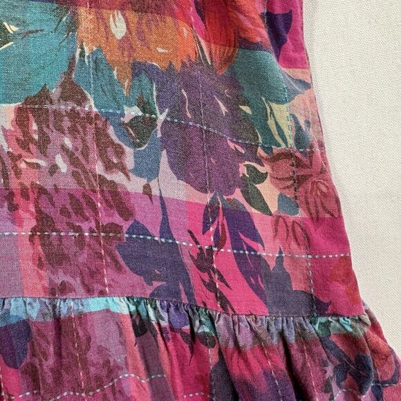 Vintage Floral Checkered Maxi Dress Womens 10 Pink Peasant Cottagecore Hippie - Picture 15 of 16